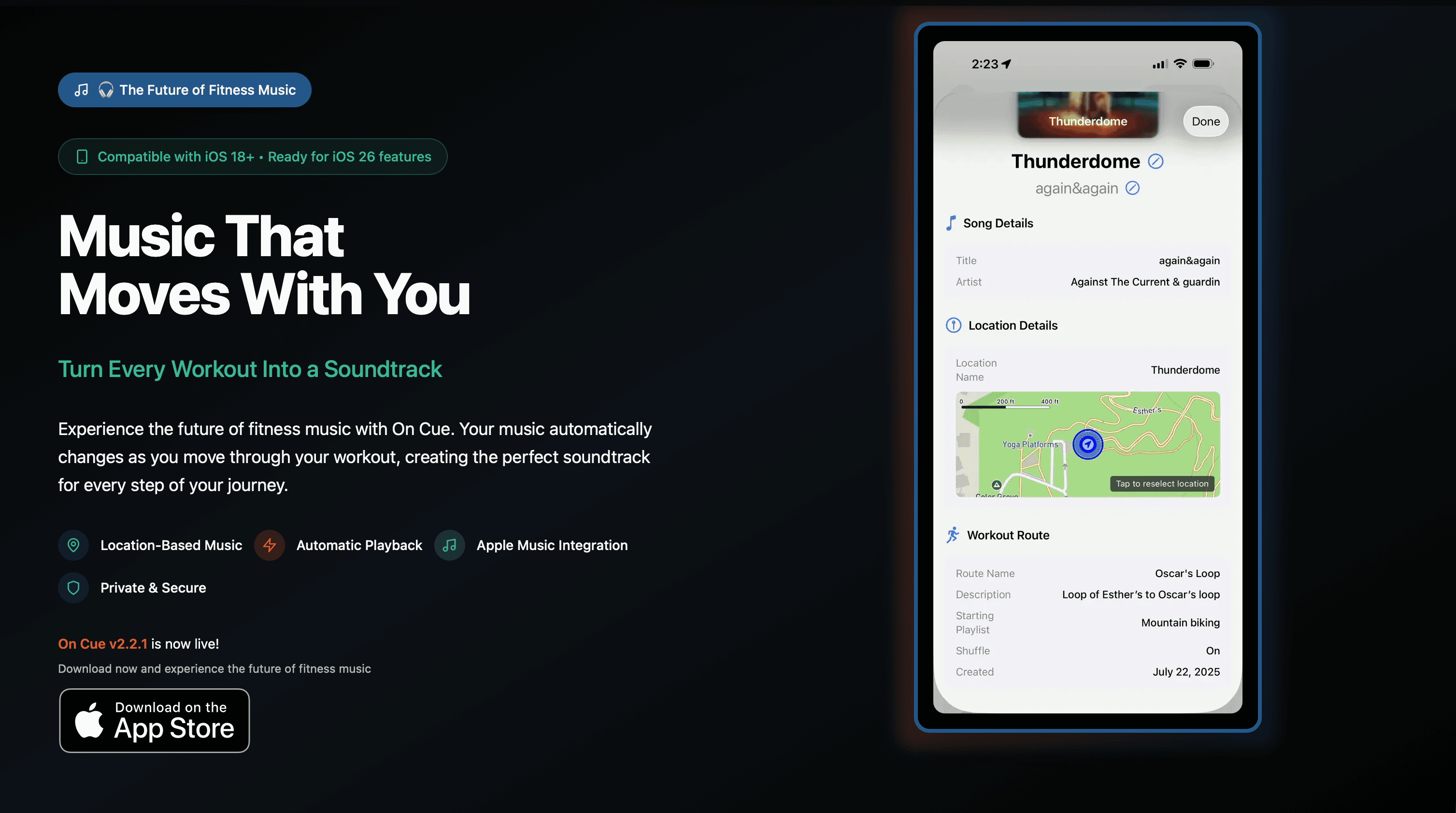 Página de inicio del sitio web de OnCue Music Player